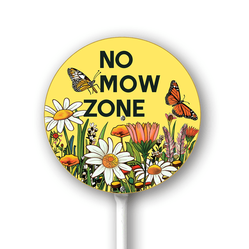 Eveokoki No Mow Zone Sign For Yard With Metal Stake Garden Signs Caution Warning 9.2x9.2 inch Round Lawn Signs,Patio Plant Outdoor Aluminium Decorations And 12.8" Stake Kit