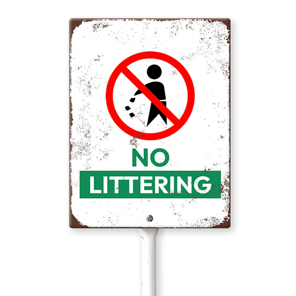 Eveokoki No Littering Sign 4.6 x 6 Inch Outdoor Aluminum Yard Signs with Metal Stakes for Private Property Grass Lawn No Trash Dumping