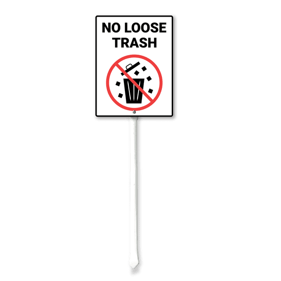 Eveokoki No Loose Trash Sign with Stake - 8x12 Inch Aluminum No Dumping Signs Outdoor - No Trash Sign - Signs for Private Property