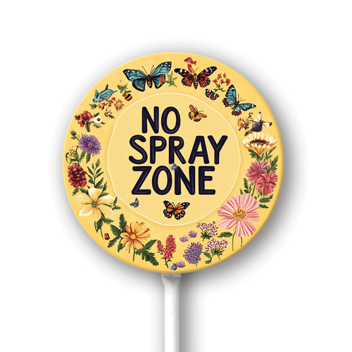 Eveokoki No Spray Zone Sign with Stake Metal Yard Sign Garden Aluminum Signs Outdoor for Lawn Yard Garden Decor, Easy to Install 9.2In x 9.2In