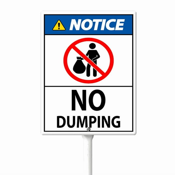 Eveokoki Notice No Dumping Sign 4.6 x 6 Inch Outdoor Aluminum Yard Signs with Metal Stakes for Private Property Grass Lawn No Trash Dumping