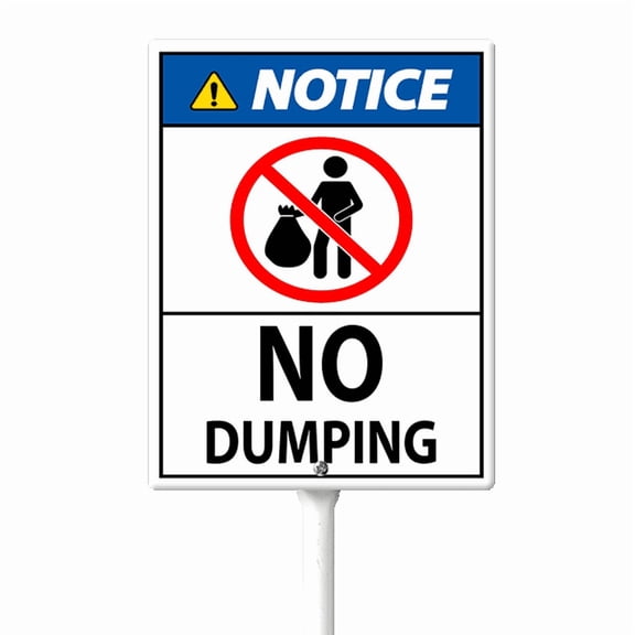 Eveokoki Notice No Dumping Sign 7 x 8.8 Inch Outdoor Aluminum Yard Signs with Metal Stakes for Private Property Grass Lawn No Trash Dumping