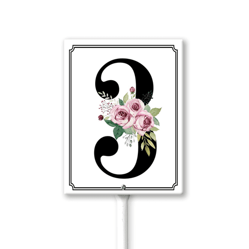 Eveokoki Number 3 With Roses Sign 4.6x6Inch Metal with Stakes Suitable for Outdoor Parking Lots and Outdoor Tennis Courts and Public Places Aluminum Number Signs Weatherproof and Easy to Install