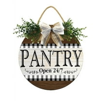 Eveokoki Pantry Door Sign Home Decor Round Wood Wreaths Wall Hanging Sign Farmhouse Porch Signs Front Door Decoration for Housewarming Gift All Seasons Holiday,12In