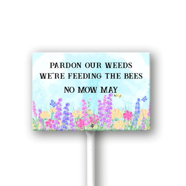 Cartello Da Giardino Divertente 20x30 Cm - 'Pardon The Weeds We Are Feeding The Bees' - In Alluminio Impermeabile Con Pali Per Esterno