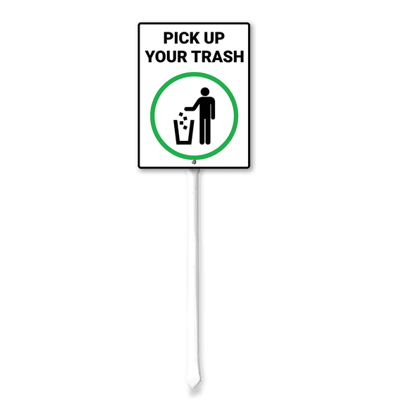 Eveokoki Pick Up Your Trash Sign with Stake - 8x12 Inch Aluminum No Dumping Signs Outdoor - No Trash Sign - Signs for Private Property