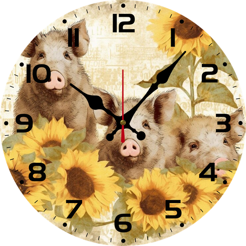 Eveokoki Pigs With Sunflowers Field DIY Wall Clock Battery Operated Clock Silent 10 Inch Non Ticking Wall Clocks for Bedroom Living Room Decorative