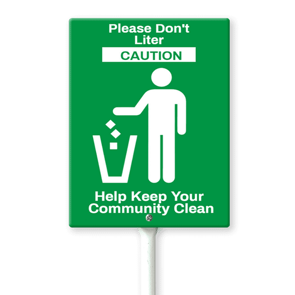 Eveokoki Please Do Not Litter Sign 4.6 x 6 Inch Outdoor Aluminum Yard Signs with Metal Stakes for Private Property Grass Lawn No Trash Dumping
