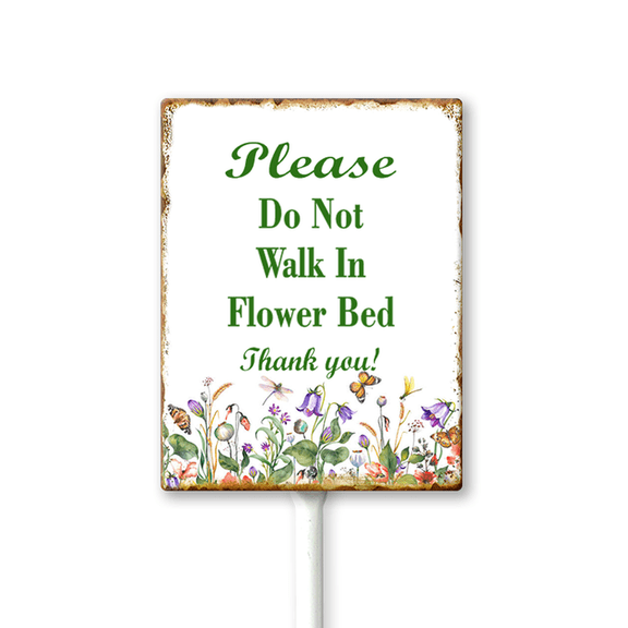 Eveokoki Please Do Not Walk in Flower Bed Yard Sign with Stake Flower Sign Flower Metal Decor 4.6x6inch Rustproof Aluminum Sign for Yard Garden Lawn Street Outdoor