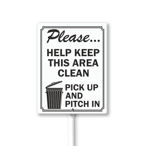 Eveokoki Please Help Keep This Area Clean Pick Up And Pitch In Sign 4.6 x 6 Inch Outdoor Aluminum Yard Signs with Metal Stakes for Private Property Grass Lawn No Trash Dumping