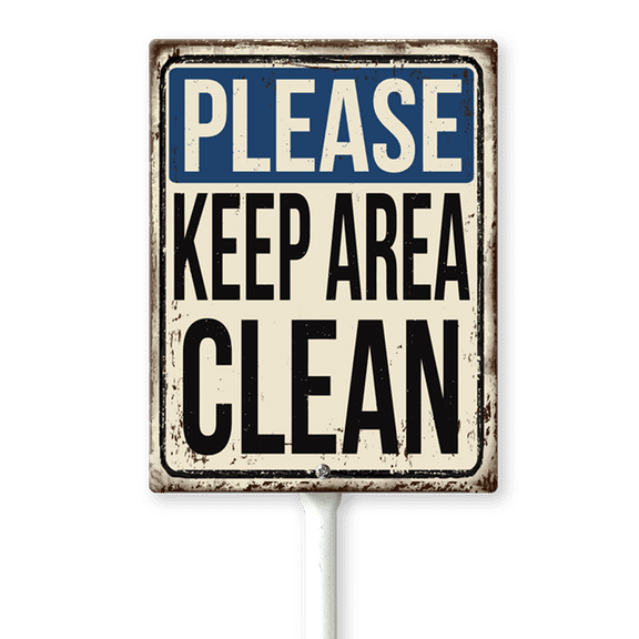 Eveokoki Please Keep Area Clean Sign 4.6 x 6 Inch Outdoor Aluminum Yard Signs with Metal Stakes for Private Property Grass Lawn No Trash Dumping