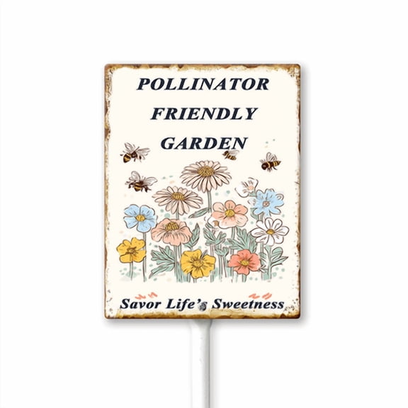 Eveokoki Pollinator Friendly Garden Signs for Yard with Stake, Sturdy Aluminum Statement Plaque Sign Decoration for Yard Garden Lawn Outdoor,Laminated Rustproof, 4.6x6 inch
