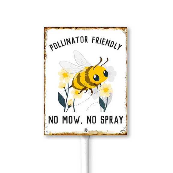 Eveokoki Pollinator Friendly No Mow, No Spray Yard Sign with Stakes 8in×12in, Sturdy Aluminum Yard Signs, No Mow May Yard Sign, No Spray Wildflower Signs