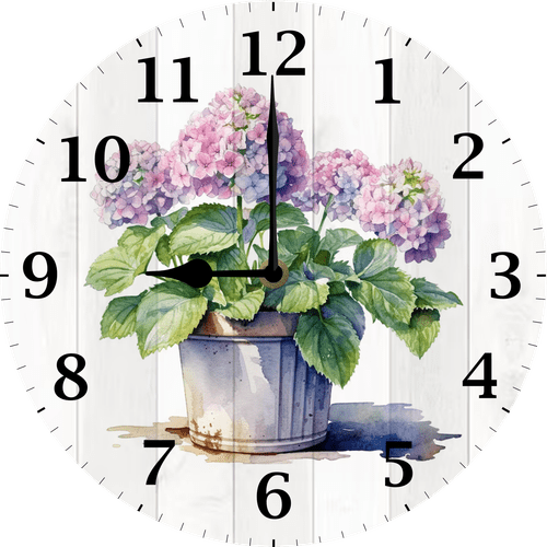 Eveokoki Potted Plant Purple Flowers Farmhouse 10" Retro Vintage Clock Non-Ticking Silent Wood Wall Clocks Battery Operated Decor Retro Design for Kitchen/Living Room/Bedroom/Farmhouse