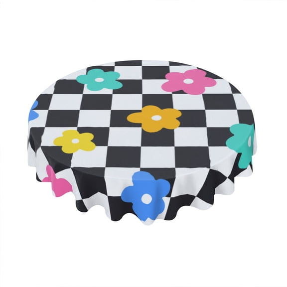 Eveokoki Rainbow Color Daisy Flower Tablecloth Round Table Cloth 60 Inch Washable Waterproof Table Cover Tabletop Decoration for Restaurant, Picnic, Indoor and Outdoor Dining