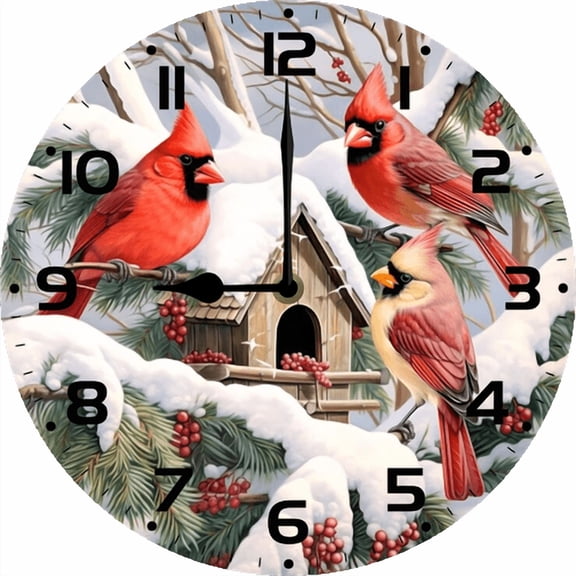 Eveokoki Red Cardinal With Birdhouse Wall Clocks Battery Operated Non Ticking Silent Quartz Analog Rustic Farmhouse Round Clock Retro Decor for Home Kitchen Living Room Bathroom 10Inch