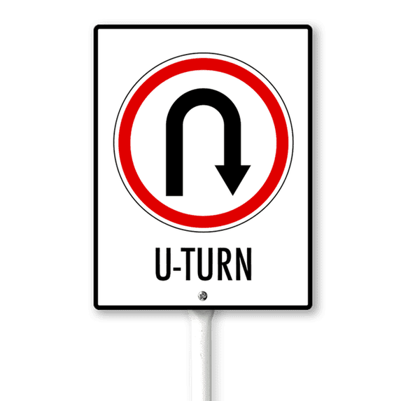 Eveokoki Road Warning Sign U-Turn Yard Sign with Stake 4.6x6inch Rustproof Outdoor Aluminum Sign for Yard Garden Lawn Street Outdoor