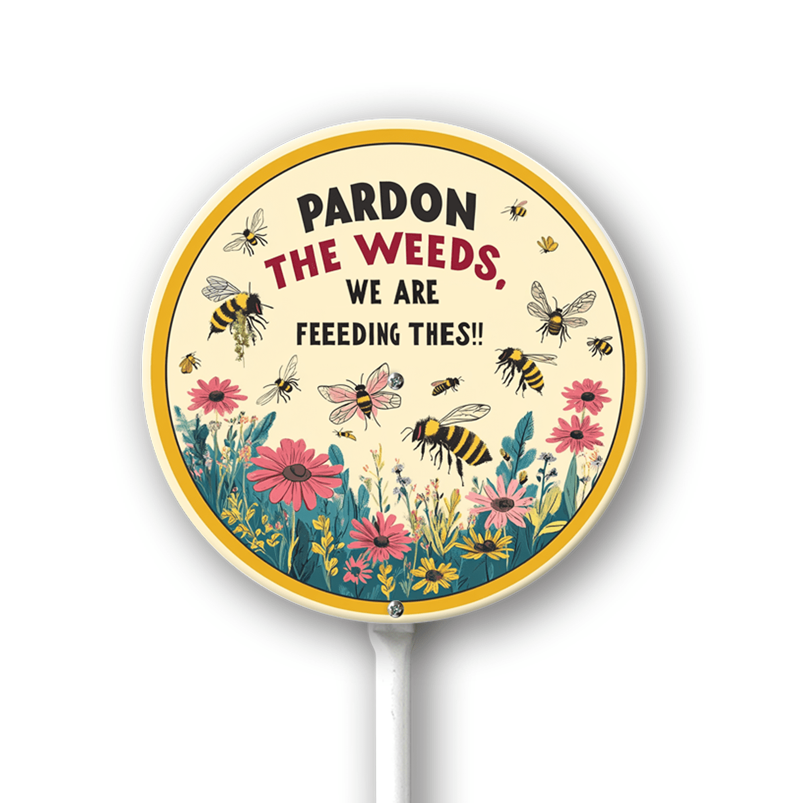 Cartello Da Giardino Divertente 'Pardon The Weeds We Are Feeding The Bees' - 20x30 Cm, Alluminio Impermeabile - 3