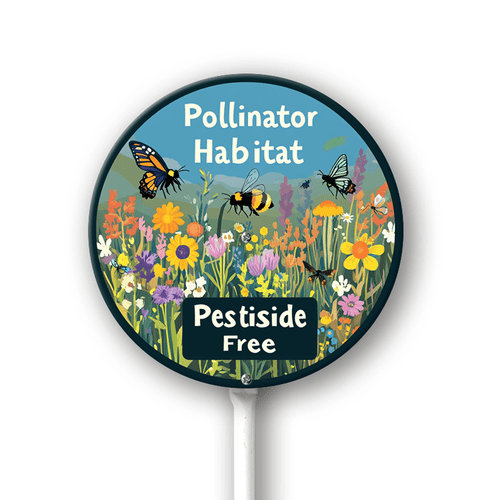 Eveokoki Round (9.2X9.2) IN Pollinator Habitat Pestiside Free Yard Sign with Stake Rustproof Aluminum Bee Lawn Signs Stand for Home Garden Yard Decorations Outdoor