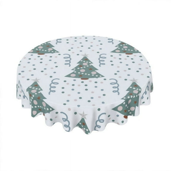 Eveokoki Round Holiday Tablecloth,Confetti Serpentine And Christmas Tree Table Cloth, Waterproof Washable Polyester Table Cover for Christmas, Winter, Holiday, 60 Inch