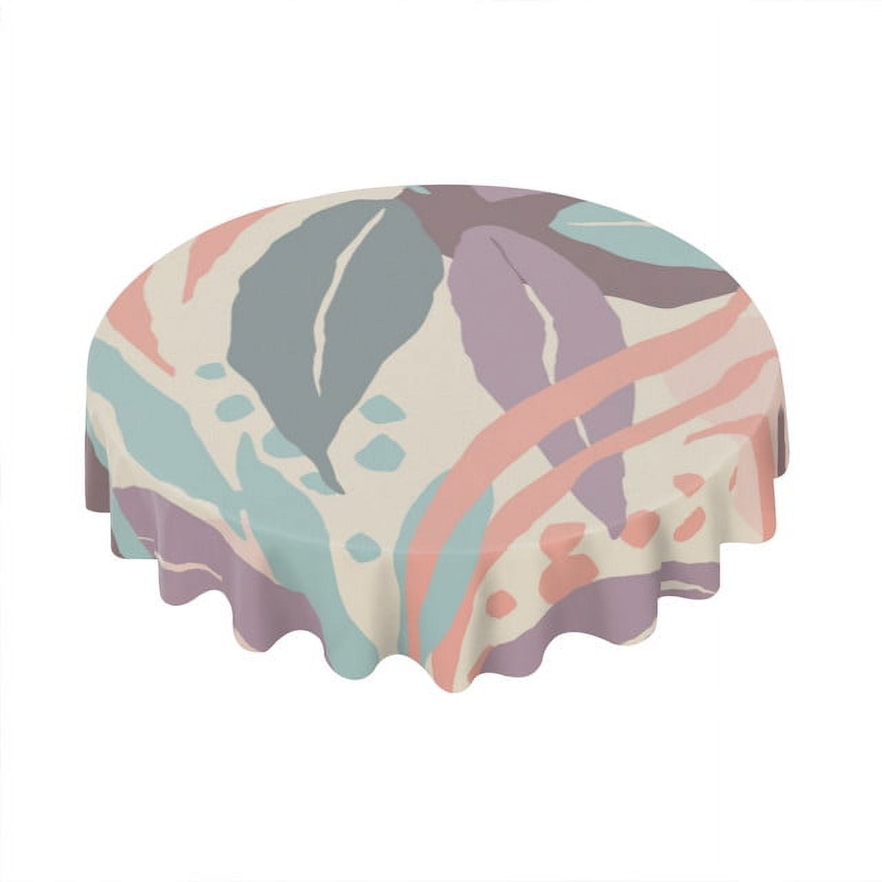 Eveokoki Round Vinyl Tablecloth 60 inch Abstract Leaves Tablecloth