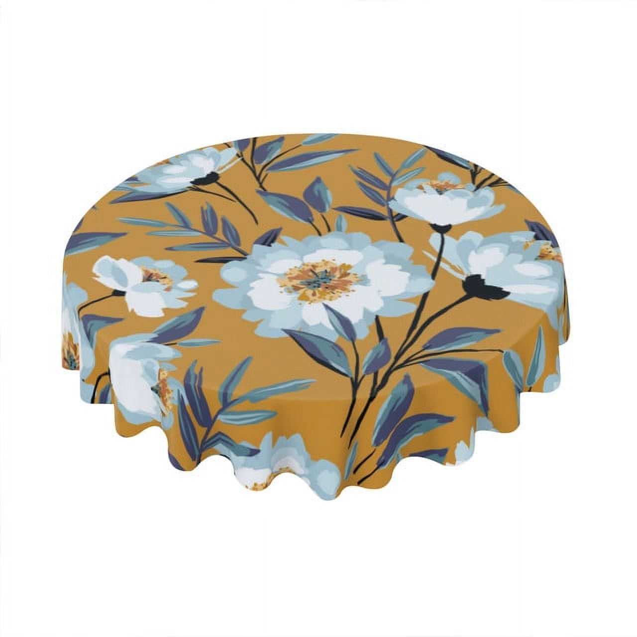 Eveokoki Round Vinyl Tablecloth 60 inch Floral Tablecloth Waterproof