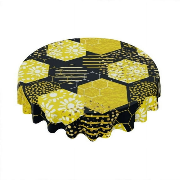 Eveokoki Round Vinyl Tablecloth 60 inch Geometric Bee Tablecloth Waterproof Oilproof Tablecloth Wipeable Tablecloth Decorative Table Cover Picnic Tablecloth