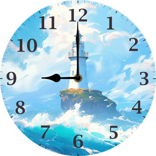 Eveokoki Round Wall Clock Silent Non-Ticking Battery Operated Clock 12 Inch,Lighthouse Home Decor for Living Room, Kitchen, Bedroom, and Office
