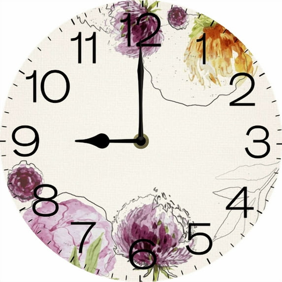 Eveokoki Round Wall Clocks Silent Non-Ticking Battery Operated Clock 10 Inch,Spring Flowers Home Decor for Living Room, Kitchen, Bedroom, and Office