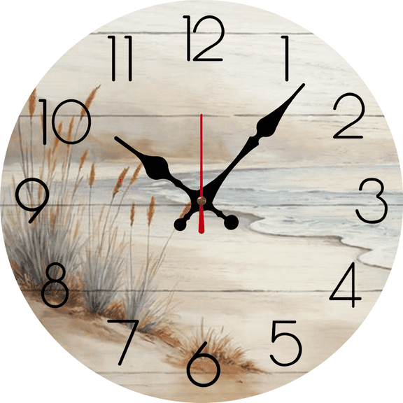Eveokoki Round Wall Clocks, Silent Non-Ticking Battery Operated Clock 12 Inch, Decor for Bathroom, Bedroom, Kitchen, Office or School Coastal Beach