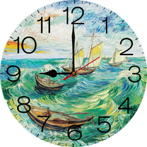 Eveokoki Sea Boats 12 inch Silent Non-Ticking Round Wooden Wall Clocks Battery Operated Quartz Analog Handing Clock for Bedroom Bathroom Kitchen Kids Living Room Decor