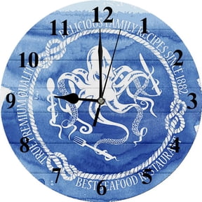 Eveokoki Sea Element Retro Wall Clock Battery Operated Silent Round Clock Wall Decor for Home Office School, 10 Inch