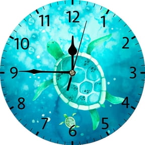 Eveokoki Sea Element Retro Wall Clock Battery Operated Silent Round Clock Wall Decor for Home Office School, 10 Inch