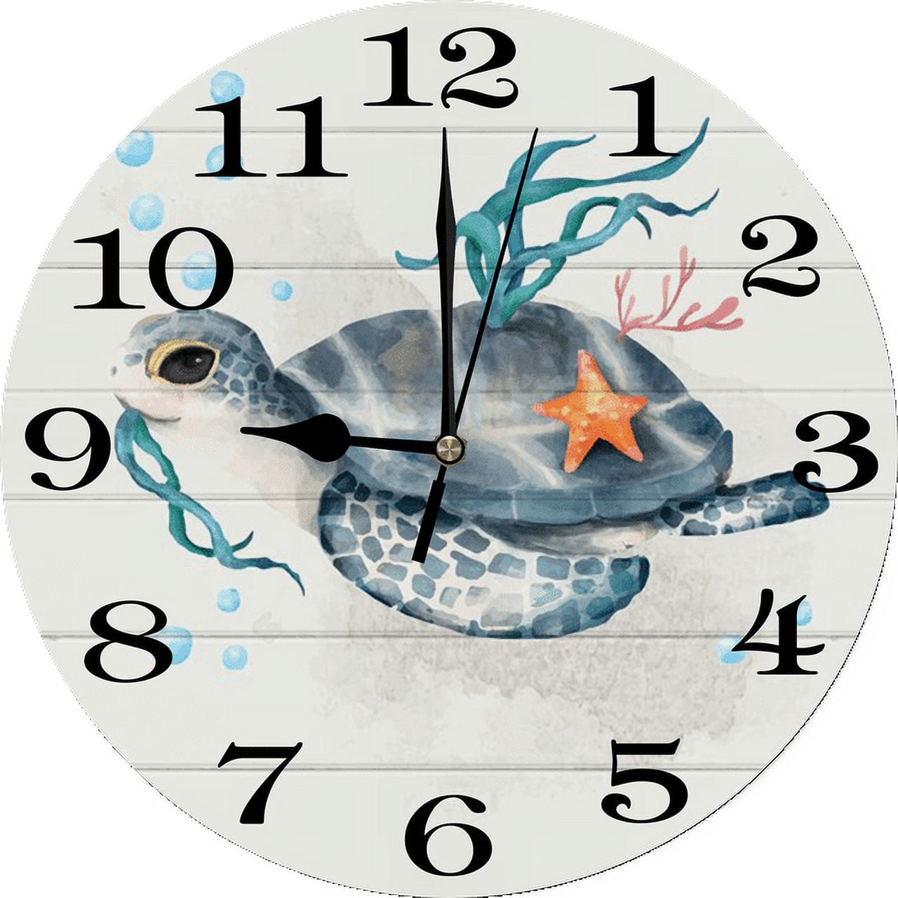 Eveokoki Sea Element Retro Wall Clock Battery Operated Silent Round ...