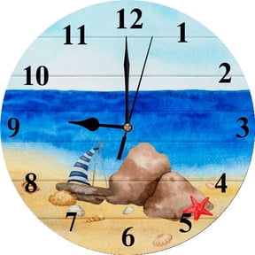 Eveokoki Sea Element Retro Wall Clock Battery Operated Silent Round Clock Wall Decor for Home Office School, 10 Inch