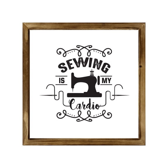 Eveokoki Sewing Is My Cardio Wall Art for Home Bar Cafe Farm Store Garage Club - Wooden Frame Sign Gift for Sewing Craft Lovers, 12x12 Inch
