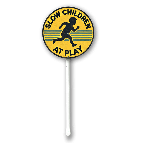 Eveokoki Slow Children at Play Sign With Stake For Neighborhoods Yard Farm Aluminium Caution 9.2x9.2inch Round Farm Decorations Yard Lawn Walkway Decorations Animal Signs