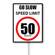 Eveokoki Slow Down Signs,Go Slow Speed Limit 50 Sign with Stake for Street - Safety Signs with 11.6 Inches Metal Stakes & 4.6" 6" Aluminum Sign, Fade Resistant, Easy to Install