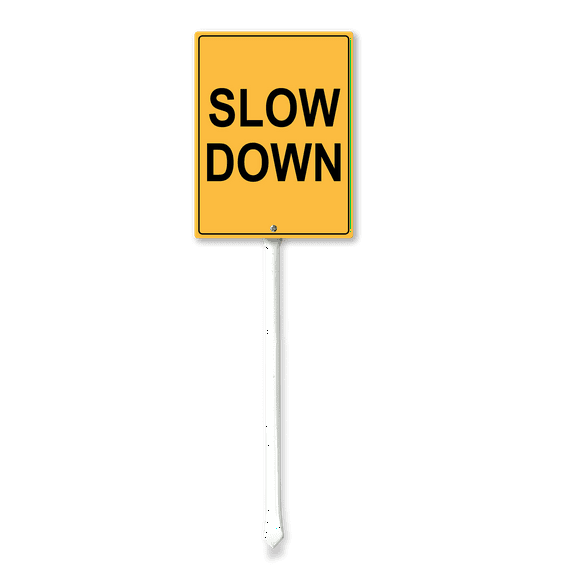 Eveokoki Slow Down Yard Sign with Stake 4.6x6inch Yard Decoration Rustproof Outdoor Aluminum Sign for Yard Garden Lawn Street Outdoor