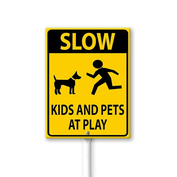 Eveokoki Slow Kids And Pets At Play Yard Sign with Stakes 8in×12in, Sturdy Aluminum Yard Signs Rust Free, Street Slow Down Decorations Sign Traffic Signs for Garden Lawn Street Outdoor