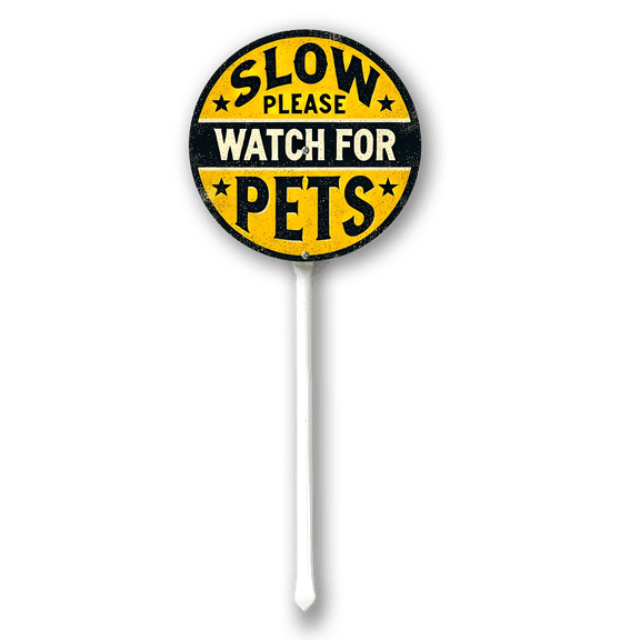 Eveokoki Slow Please Watch for Pets Sign With Stake For Neighborhoods Yard Farm Aluminium Caution 9.2x9.2inch Round Farm Decorations Yard Lawn Walkway Decorations Animal Signs