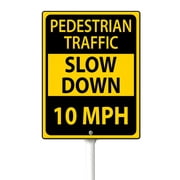 Eveokoki Slow Down Signs,Pedestrian Traffic Slow Down 10 Mph Sign with Stake for Street - Safety Signs with 11.6 Inches Metal Stakes & 4.6" 6" Aluminum Sign, Fade Resistant, Easy to Install