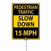 Eveokoki Slow Down Signs,Pedestrian Traffic Slow Down 15 Mph Sign with Stake for Street - Safety Signs with 11.6 Inches Metal Stakes & 4.6" 6" Aluminum Sign, Fade Resistant, Easy to Install
