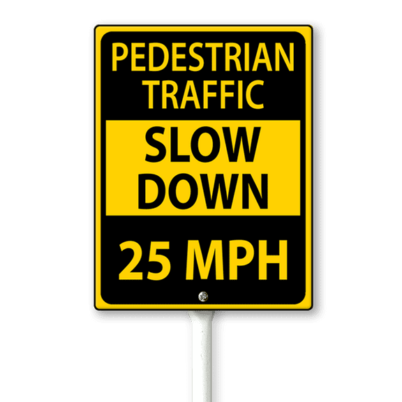 Eveokoki Slow Down Signs,Pedestrian Traffic Slow Down 25 Mph Sign with Stake for Street - Safety Signs with 11.6 Inches Metal Stakes & 4.6"×6" Aluminum Sign, Fade Resistant, Easy to Install