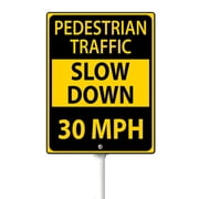 Eveokoki Slow Down Signs,Pedestrian Traffic Slow Down 30 Mph Sign with Stake for Street - Safety Signs with 11.6 Inches Metal Stakes & 4.6" 6" Aluminum Sign, Fade Resistant, Easy to Install