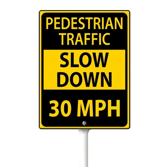 Eveokoki Slow Down Signs,Pedestrian Traffic Slow Down 30 Mph Sign with Stake for Street - Safety Signs with 11.6 Inches Metal Stakes & 4.6"×6" Aluminum Sign, Fade Resistant, Easy to Install