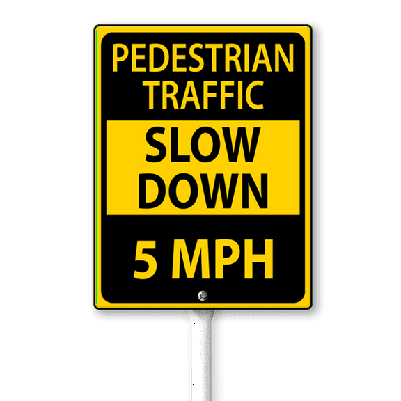 Eveokoki Slow Down Signs,Pedestrian Traffic Slow Down 5 Mph Sign with Stake for Street - Safety Signs with 11.6 Inches Metal Stakes & 4.6"×6" Aluminum Sign, Fade Resistant, Easy to Install