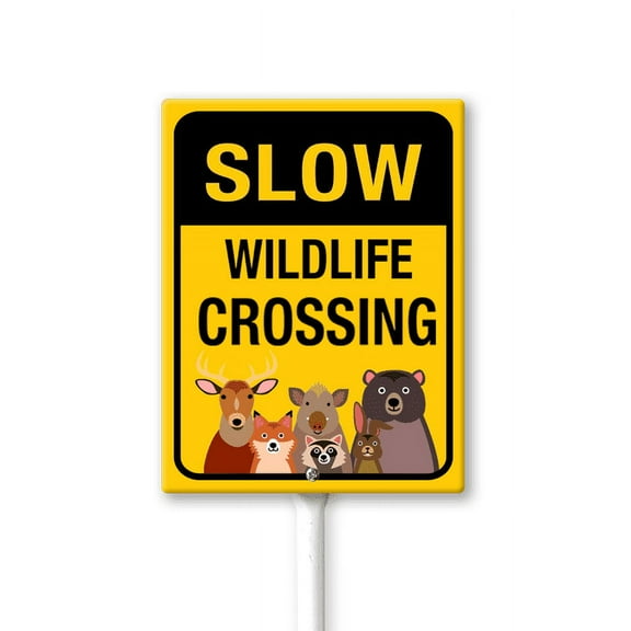 Eveokoki Slow Wildlife Crossing Yard Sign with Stake 12x8inch Rustproof Aluminum Sign Outdoor Aluminum Sign for Lawn Yard Garden Decor, Easy to Install, Outdoor Use