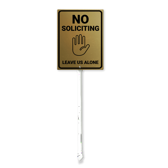 Eveokoki No Soliciting Sign for House - Metal No Soliciting Yard Sign - 4.6" x 6" - Aluminum No Soliciting Leave Us Alone Signs for Home - with 11.6" Long Stake