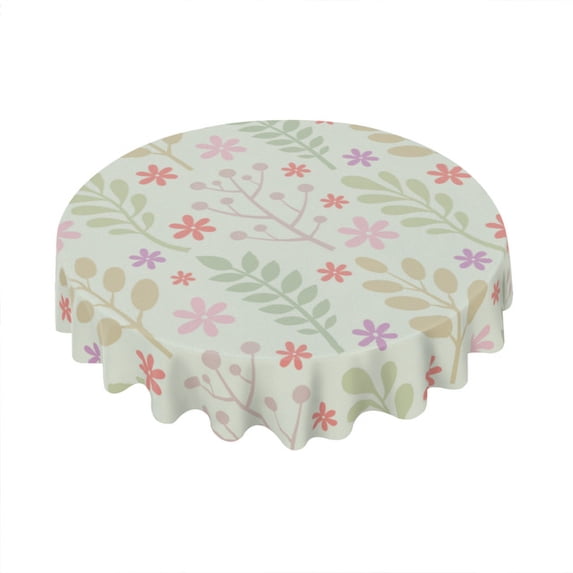 Eveokoki Spillproof Fabric Indoor Outdoor Tablecloth, Outdoor Table Cloth for Round Tables, Picnic/Patio Table Covers (Leaves Flowers Berries Plants, 60 Inches)